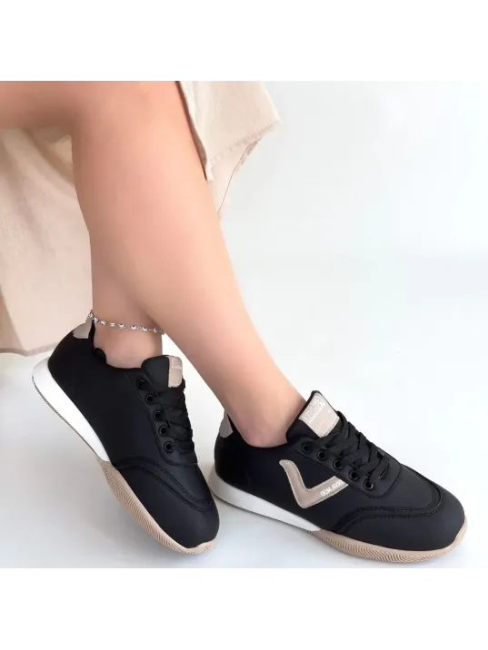 Jowen Siyah Cilt Bej Detaylı Bağcıklı Spor Ayakkabı Jowen Siyah Cilt Bej Detaylı Bağcıklı Spor Ayakkabı