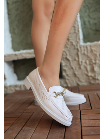 Jowi Beyaz Cilt Babet Ayakkabı Jowi Beyaz Cilt Babet Ayakkabı