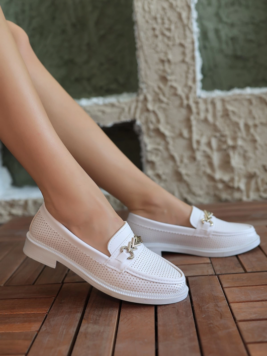 Jowi Beyaz Cilt Babet Ayakkabı Jowi Beyaz Cilt Babet Ayakkabı