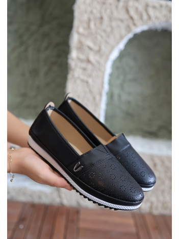 Jtem Siyah Cilt Babet Ayakkabı