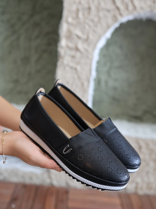 Jtem Siyah Cilt Babet Ayakkabı