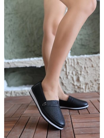 Jtem Siyah Cilt Babet Ayakkabı Jtem Siyah Cilt Babet Ayakkabı