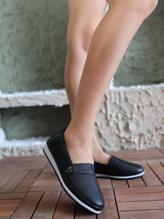 Jtem Siyah Cilt Babet Ayakkabı