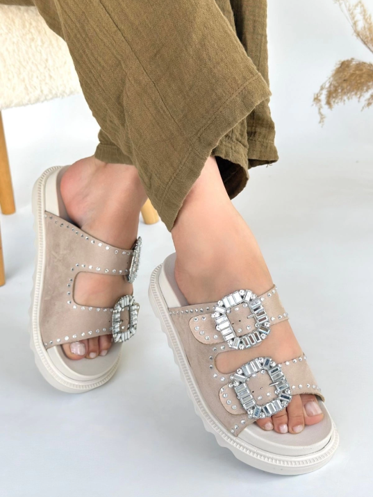 Juana Bej Nubuk Taşlı Terlik Juana Bej Nubuk Taşlı Terlik