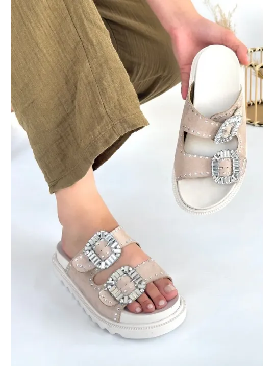 Juana Bej Nubuk Taşlı Terlik