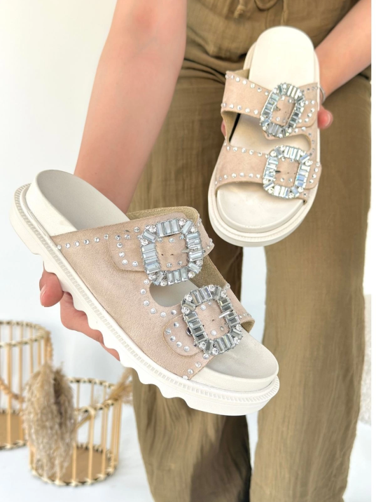 Juana Bej Nubuk Taşlı Terlik Juana Bej Nubuk Taşlı Terlik