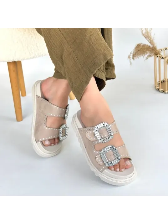 Juana Bej Nubuk Taşlı Terlik