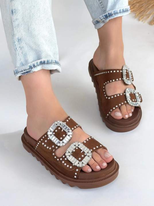 Juana Taba  Nubuk  Taşlı Terlik Juana Taba  Nubuk  Taşlı Terlik