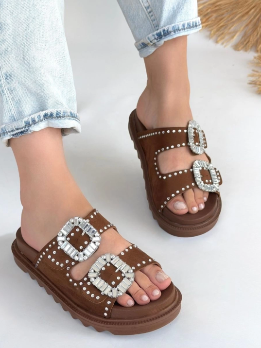 Juana Taba  Nubuk  Taşlı Terlik Juana Taba  Nubuk  Taşlı Terlik