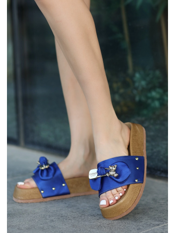 Jude Saks Mavisi Saten Ayıcıklı Terlik