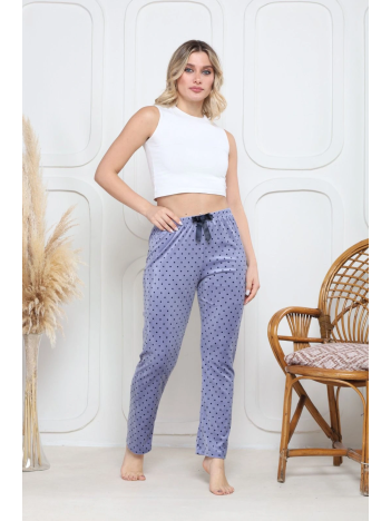 Kadife pijama altı mavi üstüne siyah Pontiye desenli q7013