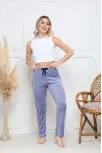 Kadife Pijama Altı Mavi Üstüne Siyah Pontiye Desenli Q7013