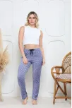 Kadife Pijama Altı Mavi Üstüne Siyah Pontiye Desenli Q7013