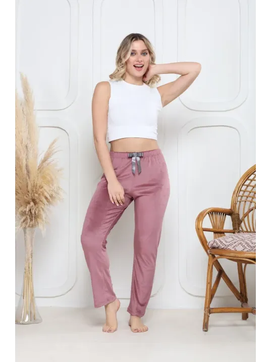 Kadife Pijama Altı Pembe Q7013