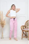 Kadife Pijama Altı Pembe Üzerine Siyah Pontiye Desenli Q7013