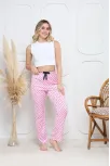 Kadife Pijama Altı Pembe Üzerine Siyah Pontiye Desenli Q7013