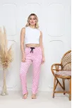 Kadife Pijama Altı Pembe Üzerine Siyah Pontiye Desenli Q7013