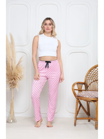 Kadife pijama altı pembe üzerine siyah pontiye desenli q7013