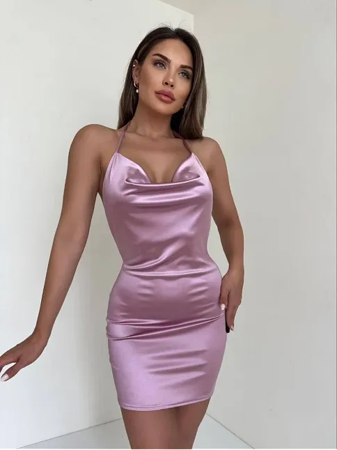 Kadın Boyundan İnce Askılı Elbise S3585