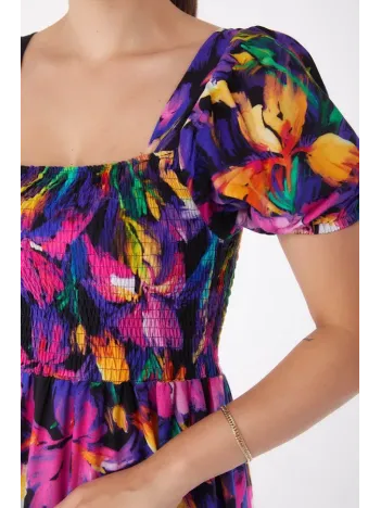 Kadın Fuşya Gipeli Kısa Kollu Elbise