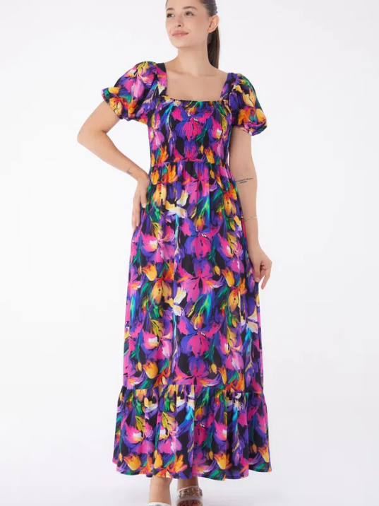 Kadın Fuşya Gipeli Kısa Kollu Elbise Kadın Fuşya Gipeli Kısa Kollu Elbise