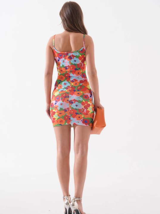 Kadın ince askılı desenli elbise s8105