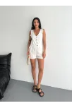Kadın Keten Şort Yelek Takım S3461