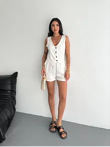 Kadın Keten Şort Yelek Takım S3461