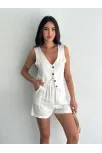 Kadın Keten Şort Yelek Takım S3461