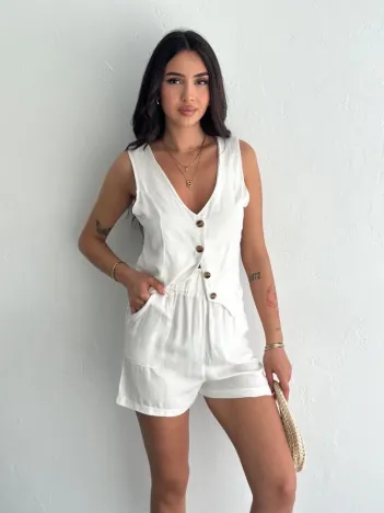 Kadın Keten Şort Yelek Takım S3461