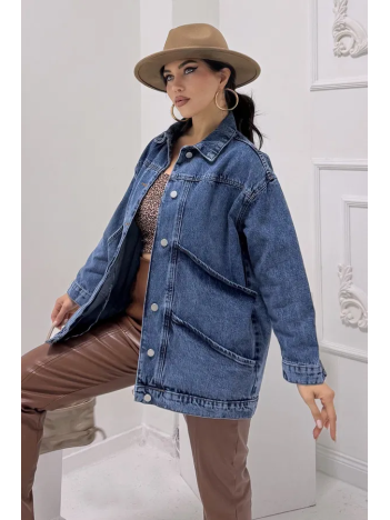 Kadın Mavi Geniş Cepli Kot Ceket Kadın Mavi Geniş Cepli Kot Ceket