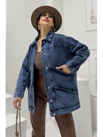 Kadın Mavi Geniş Cepli Kot Ceket