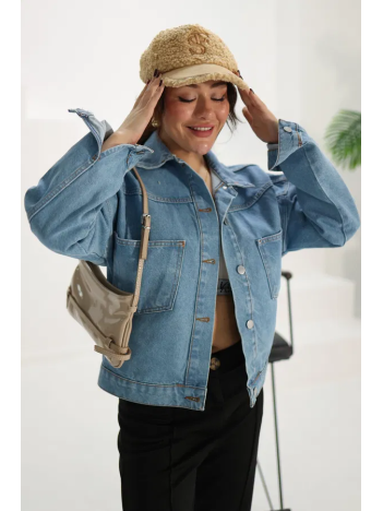 Kadın Mavi Kısa Kot Ceket