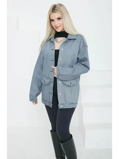 Kadın Oversize Körüklü Cep Kot