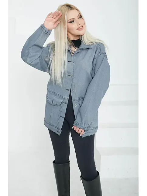 Kadın Oversize Körüklü Cep Kot