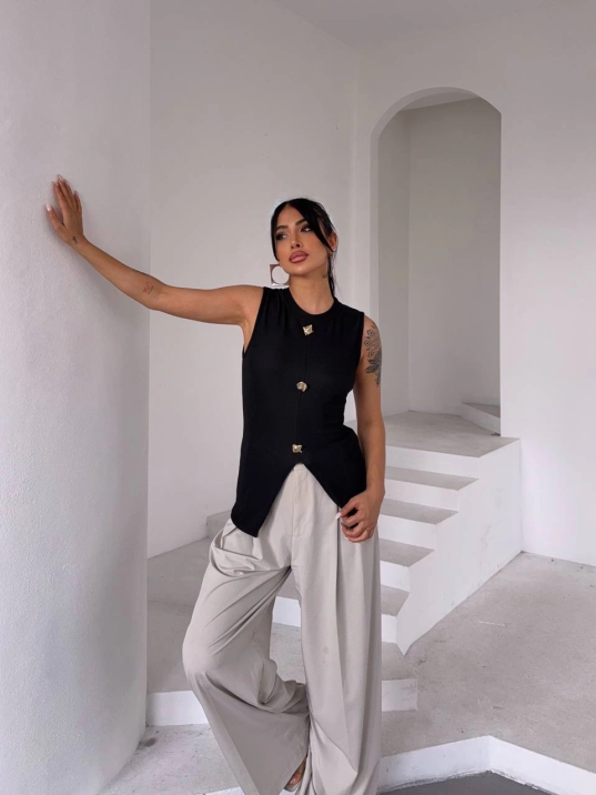 Kadın siyah bisiklet yaka gold düğmeli ottoman bluz s2310 Kadın siyah bisiklet yaka gold düğmeli ottoman bluz s2310