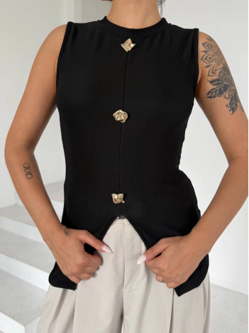 Kadın siyah bisiklet yaka gold düğmeli ottoman bluz s2310 Kadın siyah bisiklet yaka gold düğmeli ottoman bluz s2310