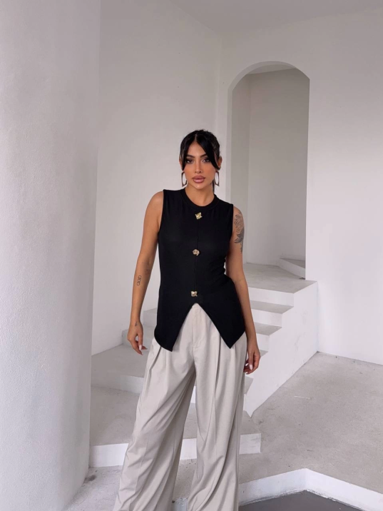 Kadın siyah bisiklet yaka gold düğmeli ottoman bluz s2310 Kadın siyah bisiklet yaka gold düğmeli ottoman bluz s2310