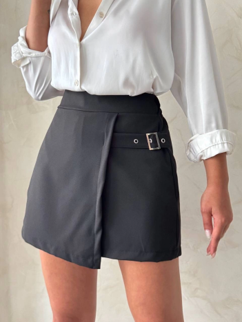 Kadın tokalı şort etek siyah s25449 Kadın tokalı şort etek siyah s25449