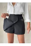 Kadın Tokalı Şort Etek Siyah S25449