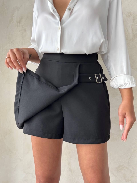 Kadın tokalı şort etek siyah s25449 Kadın tokalı şort etek siyah s25449