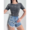 Kalp nakışlı asit yıkamalı bluz s3479 Kalp nakışlı asit yıkamalı bluz s3479