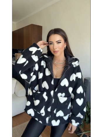 Kalpli peluş ceket içi astarlı siyahbeyaz