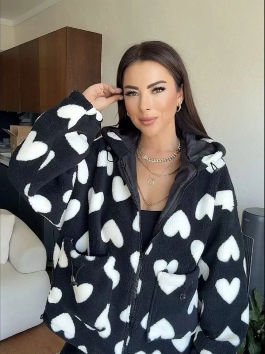 Kalpli peluş ceket içi astarlı siyahbeyaz