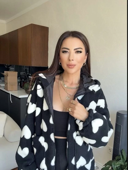 Kalpli peluş ceket içi astarlı siyahbeyaz