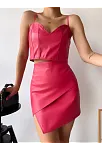 Kapaklı Asimetrik Model Deri Etek Pembe S240106