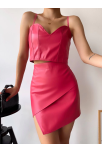 Kapaklı Asimetrik Model Deri Etek Pembe S240106