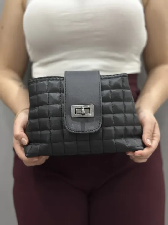 Kapaklı Kapitone Siyah Cilt Çanta