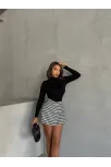 Kapaklı Kaşe Şort Etek Siyah Beyaz Kazayağı H261218