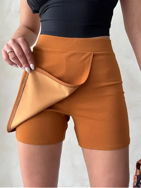 Kapaklı Şort Etek Camel S208